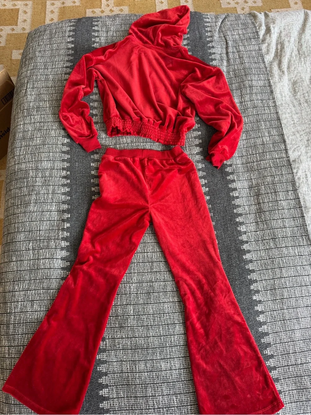 Jessica Simpson Kids Red Velour Hoodie & Flared Pants Matching Set